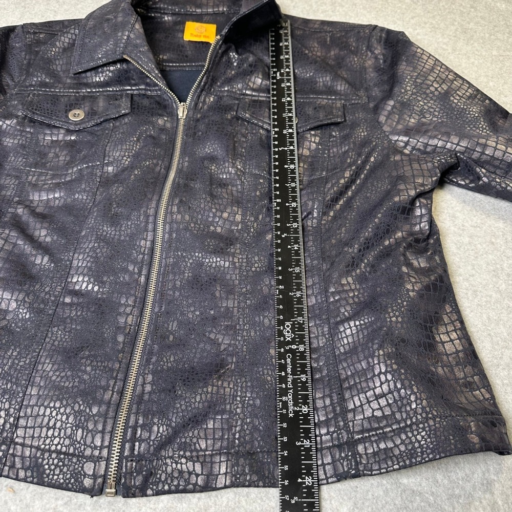 Ruby Rd Womens Dark Blue Faux Snakeskin Zip Up Jacket Size Plus - Picture 8 of 10